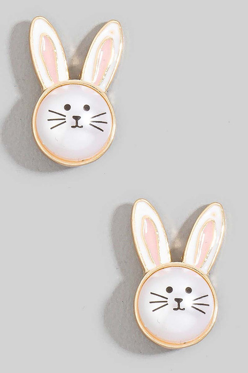 Pearl And Enamel Bunny Head Stud Earrings