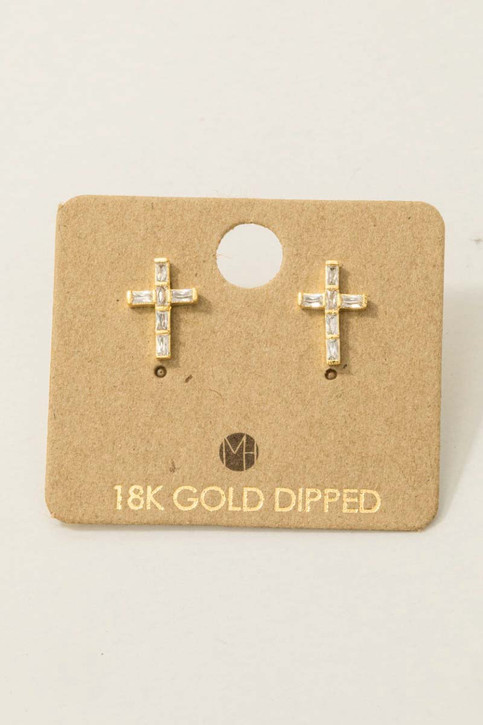 Mini Cross Stud Earrings in 18K Gold Dipped