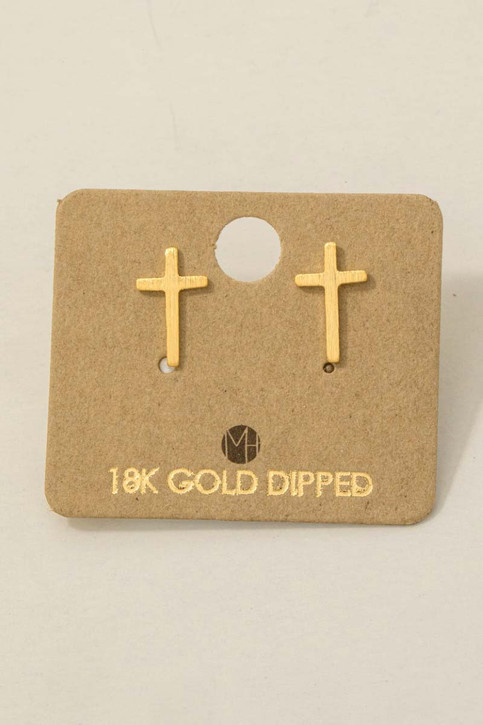 Gold Dipped Mini Cross Post Stud Earrings in 18K Gold Dipped