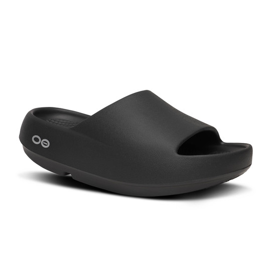 Oofos Men's OOahh+ Slides Black quarter view