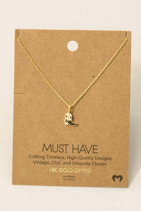 Gold Dipped Epoxy Cowboy Boots Pendant Necklace in Gold