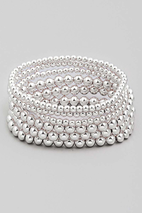 Metallic Ball Beaded Stackable Bracelet in Silver