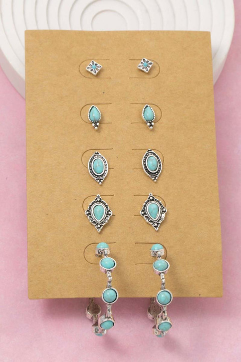 Fame Accessories Assorted Western Turquoise Stone Earrings Set