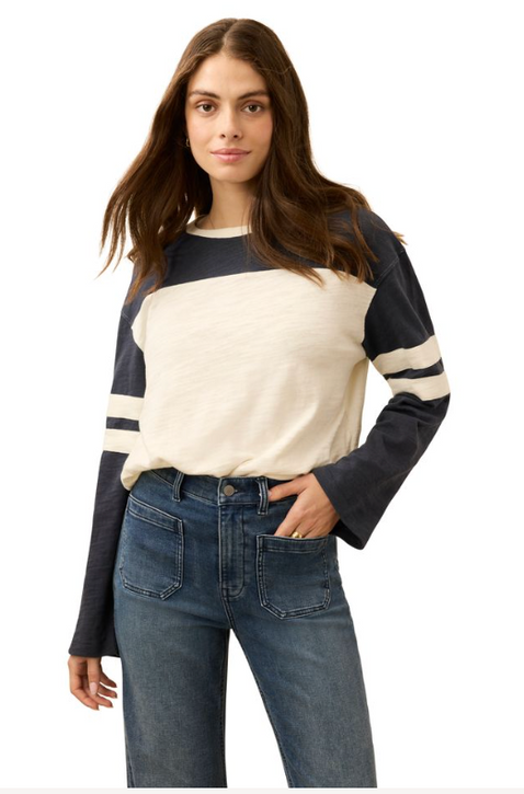Faherty Women's Sun Wash Varsity Long Sleeve Top in Spellbound Varsity