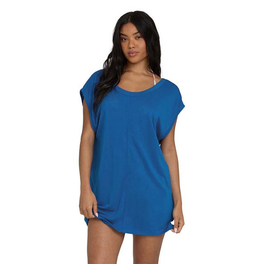 Billabong Women's Hallow Wave Mini Short Sleeve Dress True Blue flat lay