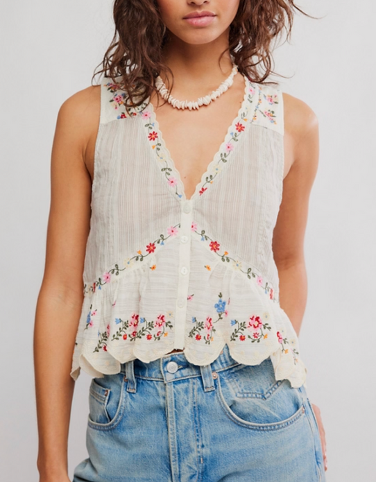Free People Ellis Embroidered Blouse Screenshot flat lay
