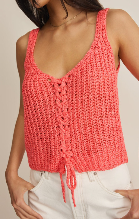 Z Supply Women's Tate Lace Up Top in Gelato styled view