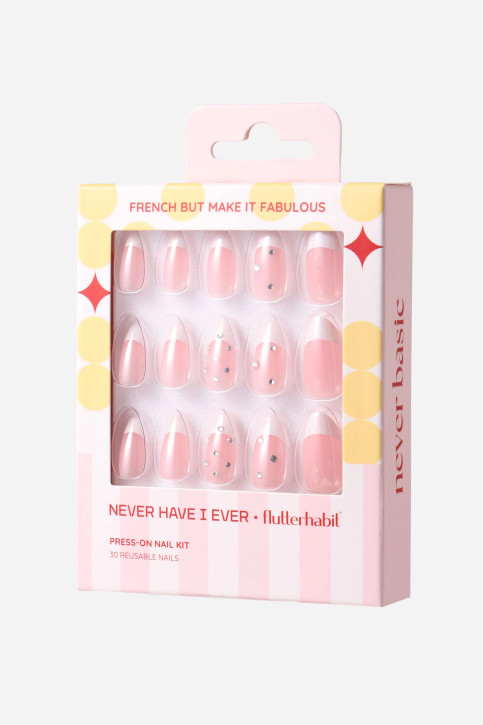 Never Have I Ever French But Make It Fabulous Almond Press-On Nails sizing options