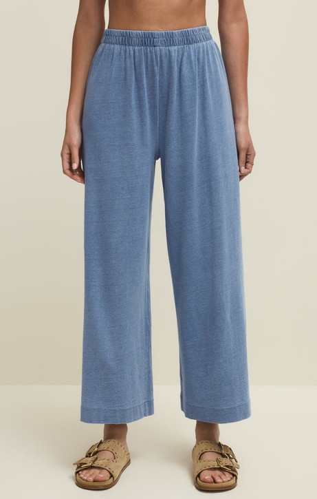 Z Supply Women's Scout Jersey Denim Wide Leg Pants in Santorini Indigo