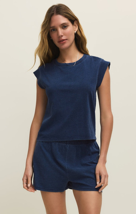 Z Supply Women's Camino Cotton Jersey Denim Top in Indigo full view