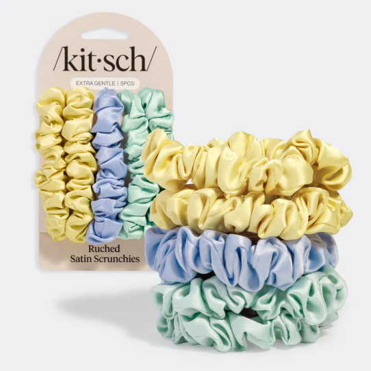 Kitsch Ruched Satin Scrunchies in Coastal Cottage