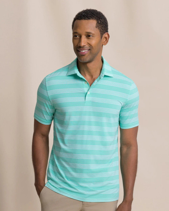 The Southern Tide Men's Dune Crest Stripe Coastal Breeze Polo in the Florida Keys Colorway