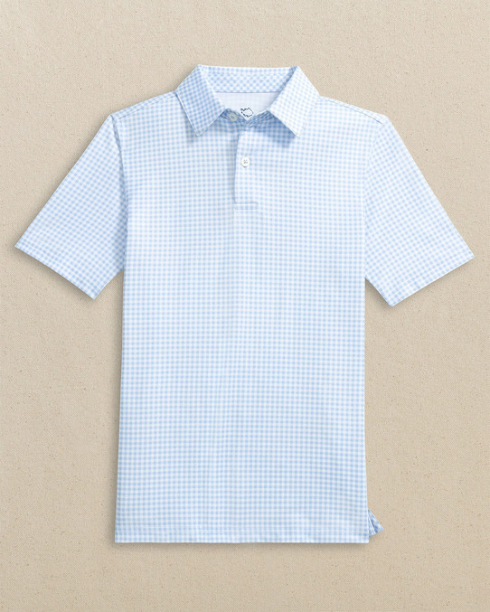 Southern Tide Boys' Driver Gingham Printed Performance Polo True Blue back