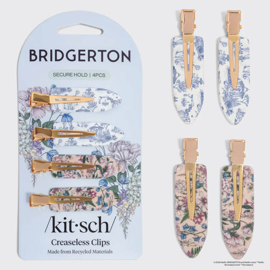 Kitsch X Bridgerton Toile in Bloom Creaseless Hair Clips 4pc Set hero shot