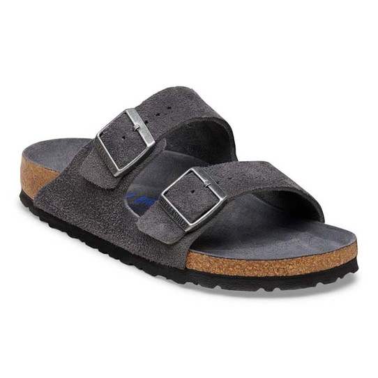 The Birkenstock Men's Arizona Soft Footbed Sandals in Charcoal Suede