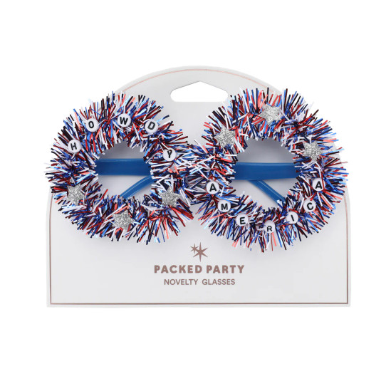 Packed Party Howdy America Novelty Glasses red white blue overhead