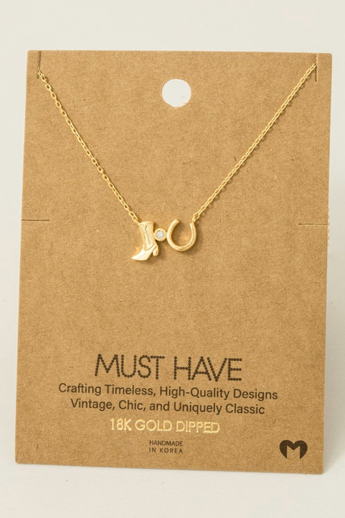 Fame Western Cowboy Boots Horse Shoe Charm Necklace charm detail