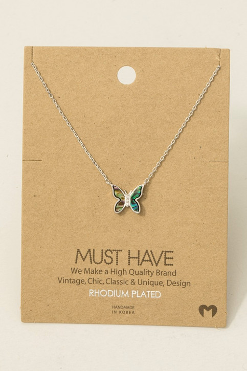 Fame Mini Butterfly Pendant Necklace Silver/Abalone