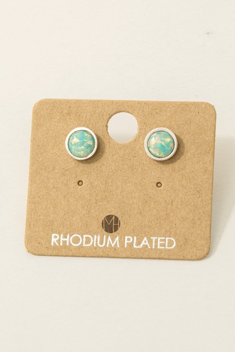 Fame Circular Opal Stud Earrings in Silver