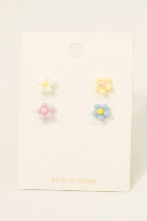 Fame Multi Colored Acrylic Flower Stud Earrings Set full set view