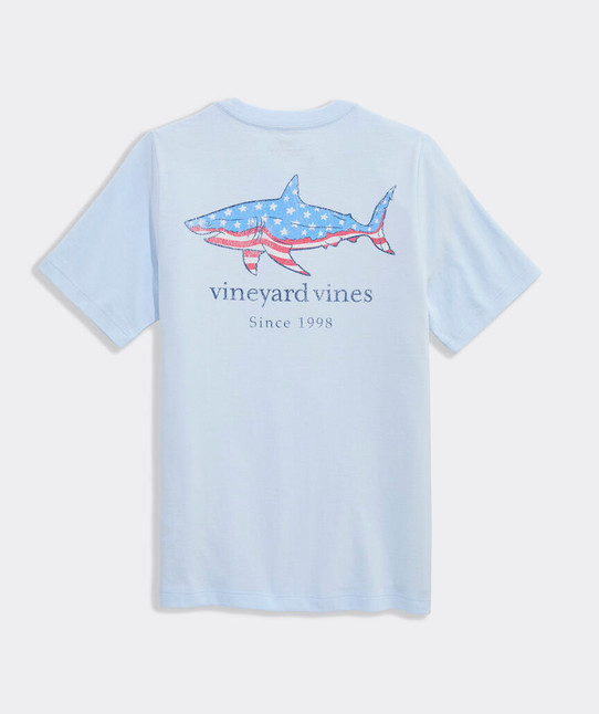 Vineyard Vines Boys' Flag Shark Pocket Tee navy back view
