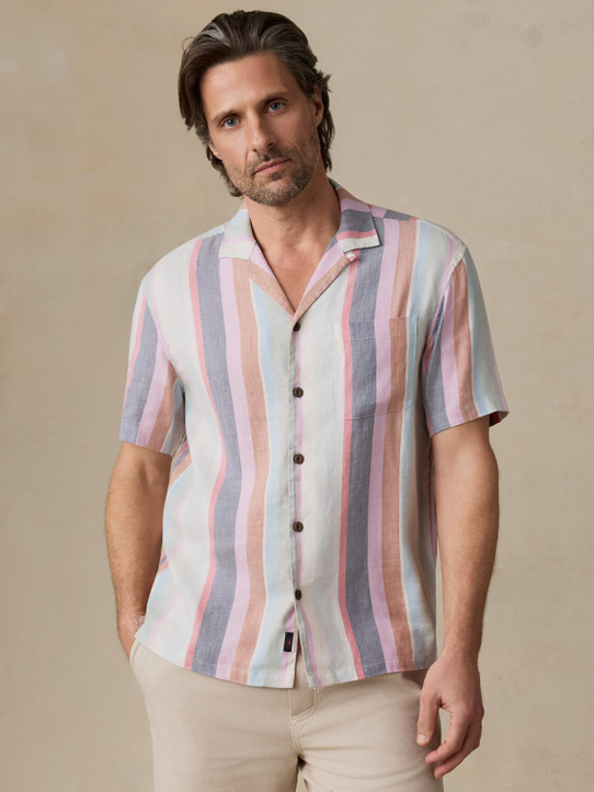 The Faherty Men's Shortsleeve Breeze Camp Shirt in Summer Skies Stripes
