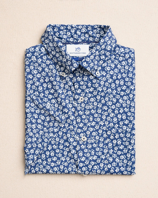 The Southern Tide Men's Island Infusion Coastal Breeze® Short Sleeve Sport Shirt in Nautical Blue