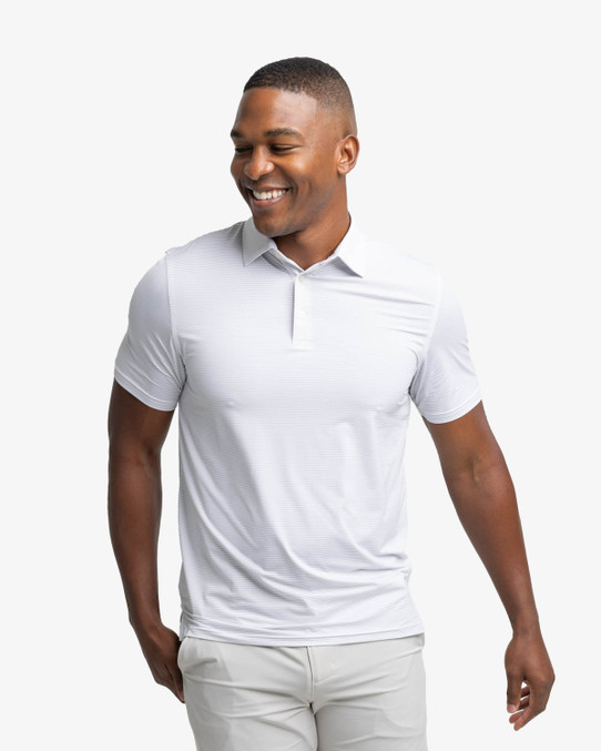 The Southern Tide Men's Coastal Breeze Meadowbrook Stripe Polo in Platinum Grey
