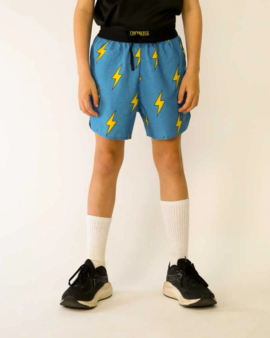 ChicknLegs Boys' Blue Bolts Running Shorts front view