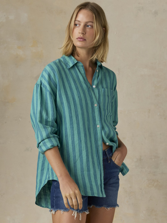 Faherty Laguna Linen Relaxed Shirt Tropic Glow Stripe front