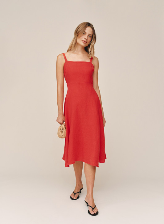 Bella Dahl Women's Apron Midi Dress Scarlet Sand Front