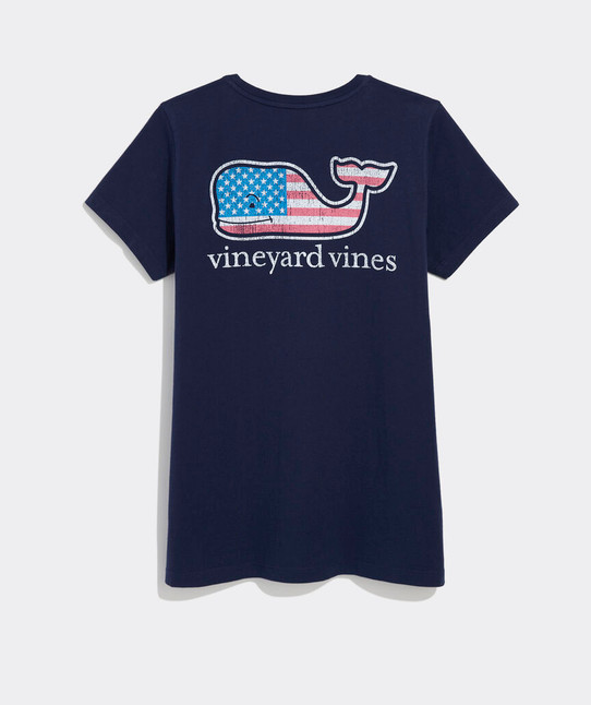 Vineyard Vines Women's Flag Whale Tee in Nautical Navy