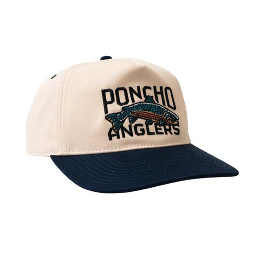 Poncho Outdoors Anglers Snapback Hat white navy front
