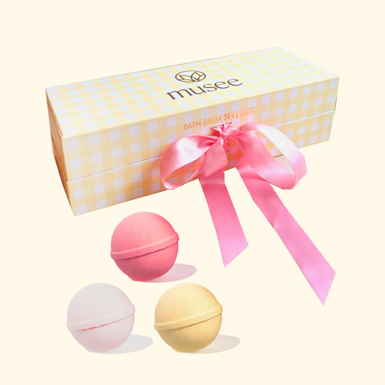 Musee Gingham Three Bath Balm Set Yellow White Gingham Front