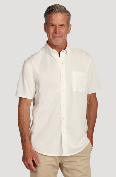True Grit Men's Stretch Knit Seersucker Shirt White front view