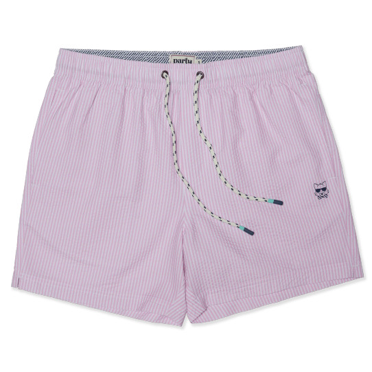 Party Pants Men's Striped Party Starter Swim Shorts Pink front view