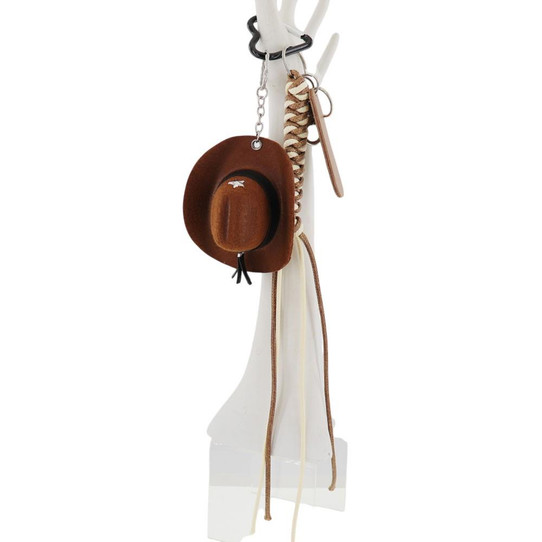 Mini Cowboy Hat Bag Charm Keychain Brown