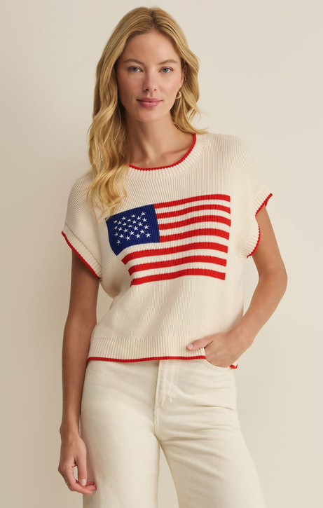 Z Supply Women's Sleeveless Patriot Sweater Americana front