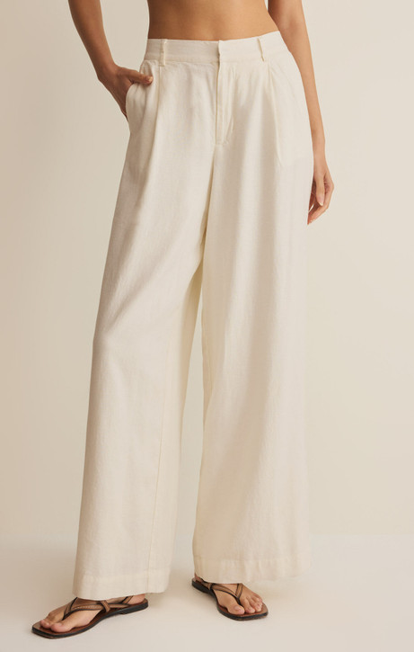 Z Supply Women's Overlook Linen Pants Cloud Side front view