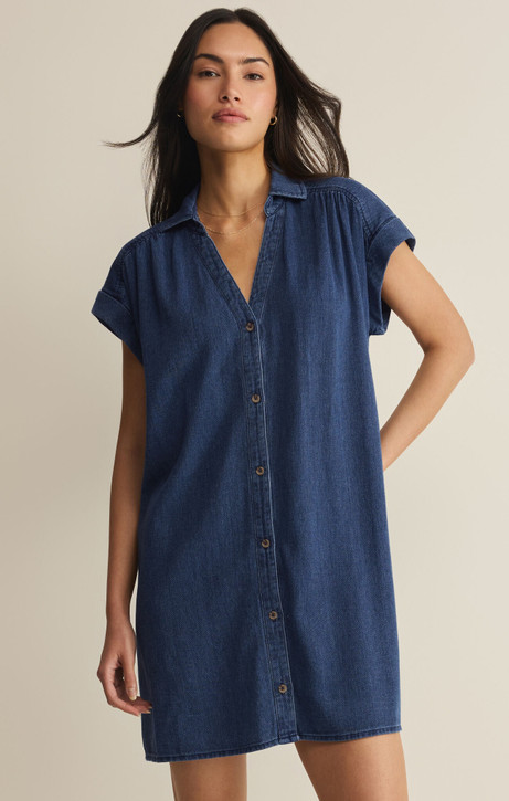 Z Supply Shellbound Twill Dress Twilight Blue front view