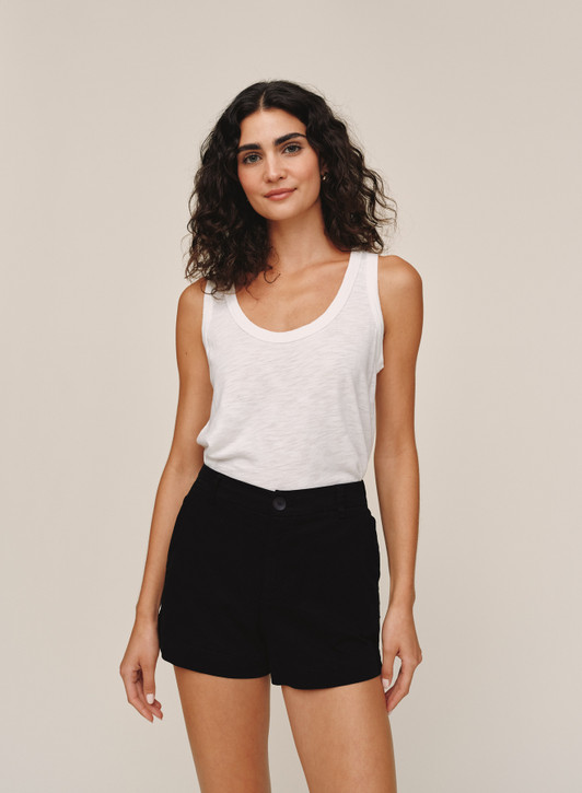 Bella Dahl Women's Side Slit Tennis Short in black, front view