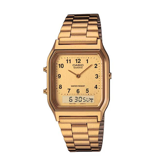 Casio Vintage AQ230GA-9BVT analog-digital watch in gold tone front view