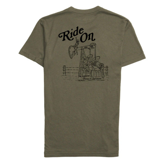 Texas Standard Men's Ride On Heritage Tee in natural, displayed flat lay back view