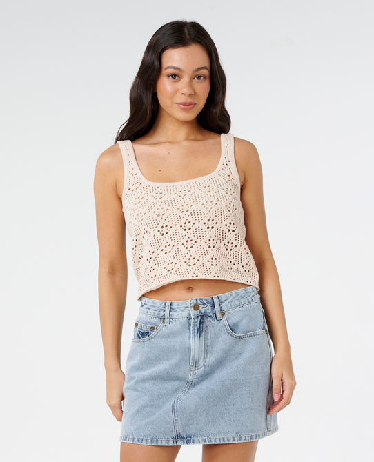 Rip Curl Women's Half Moon Bay Crochet Top sand face-up detail