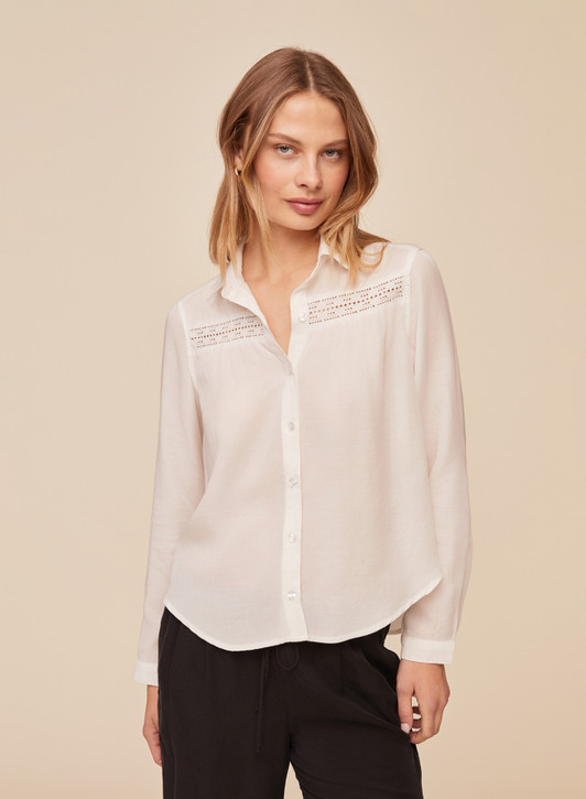 Bella Dahl Women's Lace Inset Long Sleeve Shirt Lace Ivory front view