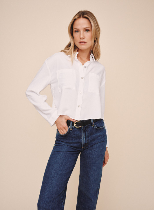 Bella Dahl Women's Cropped Button Down Shirt white full view