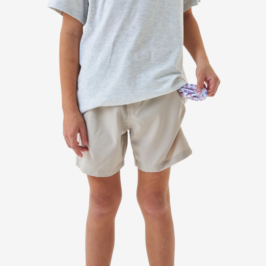 Burlebo Toddlers' Everyday Performance Shorts Light Khaki Old Glory full outfit