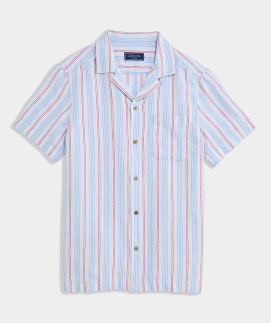 Vineyard Vines Men's Linen Cotton Short-Sleeve Cabana Shirt Jake Blue full