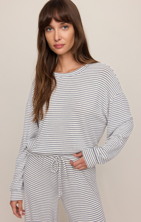 Z Supply Women's PJ Classic Stripe Longsleeve Top LS Eclipse Front
