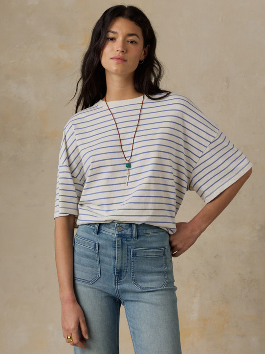 Faherty Women's Sunwashed Boyfriend Tee Ocean Dusk Stripe front view